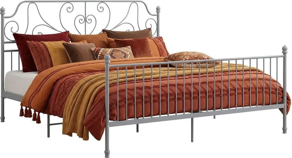 Szare metalowe łóżko dwuosobowe 160x200 cm P9-W32