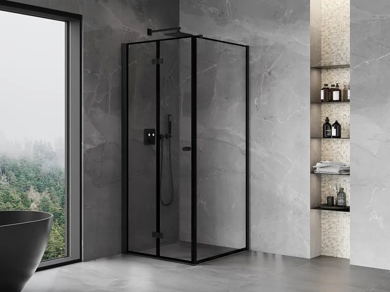 Mexen Mist-F kabina prysznicowa składana lewa 90 x 90 cm, czarna ramka, czarna - 8A6T-090-090-70-70-L