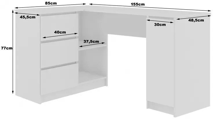 Białe duże biurko narożne lewe z szufladami i szafką S0-M88