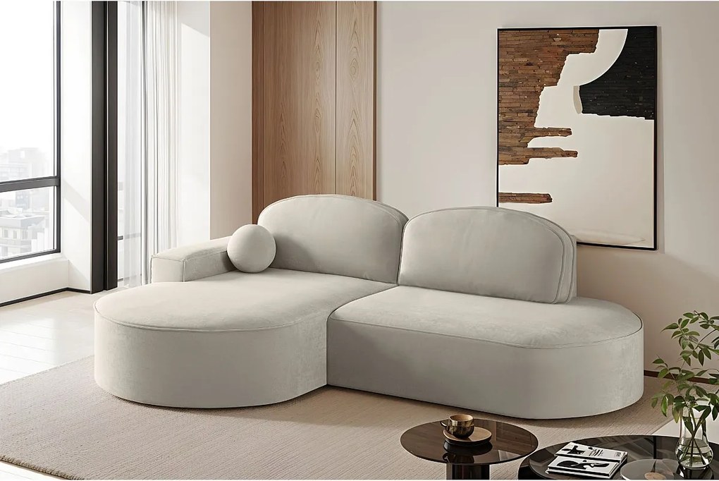 Narożnik z funkcją spania i pojemnikiem Modena Runden, tkanina Salvador, Jasnoszary, Lewy