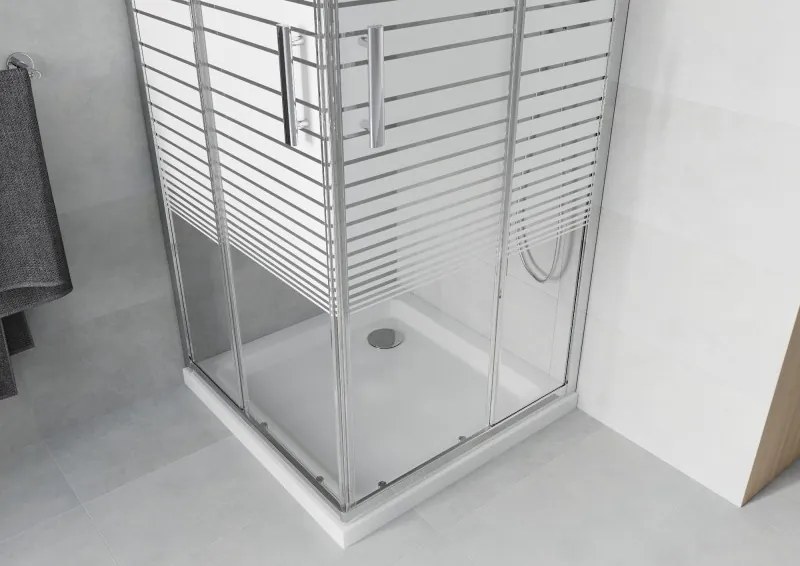 Mexen Rio kabina prysznicowa kwadratowa 70 x 70 cm, białe pasy, chrom + brodzik Flat, biały - 860-070-070-01-20-4010