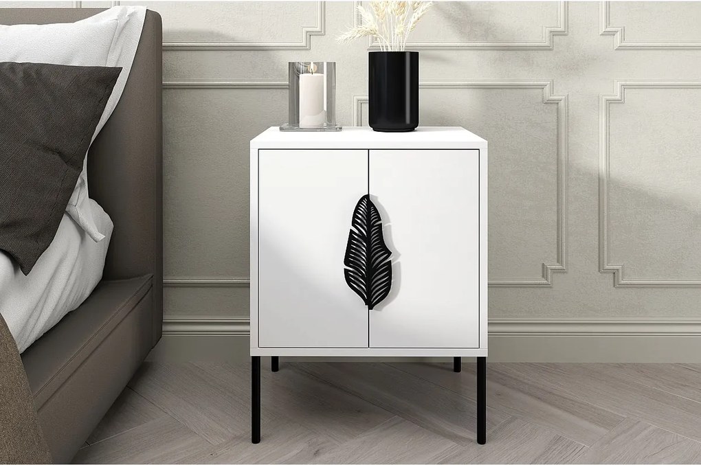 Biała szafka nocna Skandica MERLIN z czarnymi dodatkami