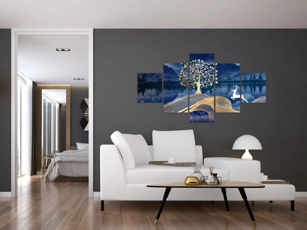 Obraz jelenia w pełni księżyca (125x70 cm)