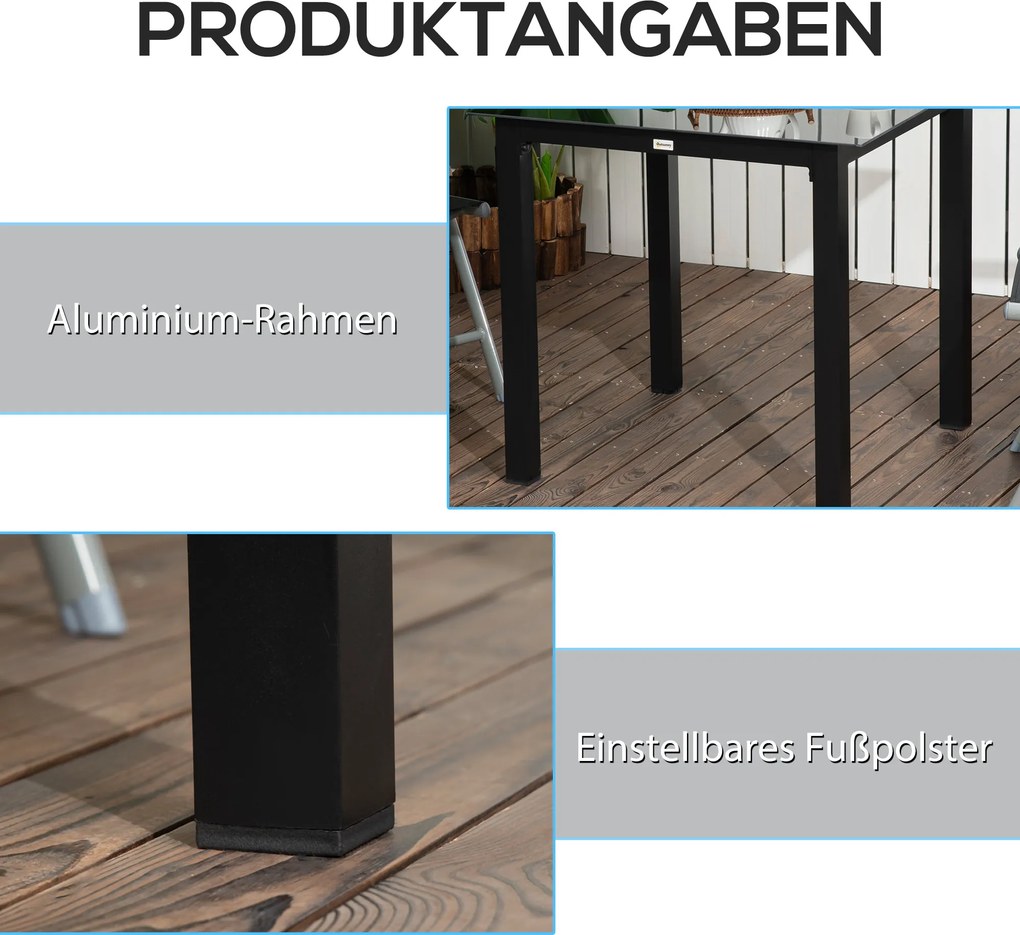 Outsunny Stolik ogrodowy Stolik Outdoor, Stolik do salonu zewnętrznego, odporny na warunki atmosferyczne, 80 x 80 x 74 cm, Czarny