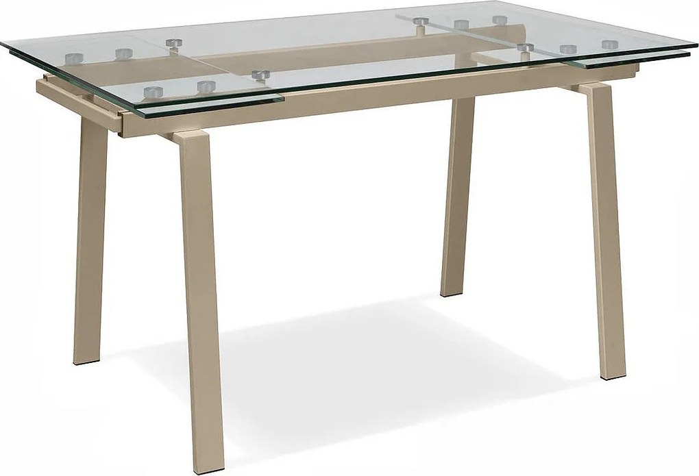 Tommy - Stół rozkładany (140/200 x 80 cm) ze szkła hartowanego w kolorze gołębiej szarości