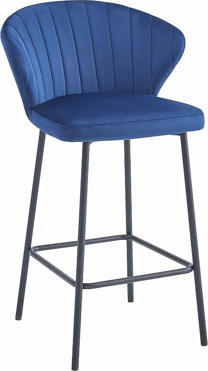 Stołek kuchenny Valora GATTA w kolorze granatowym z aksamitnymi, czarnymi nogami