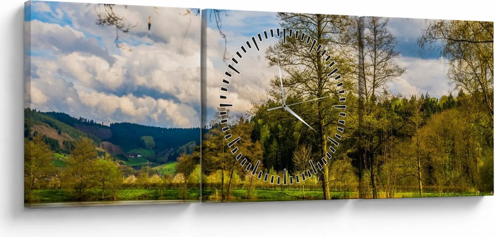 Obraz łodzi nad jeziorem (z zegarem) (90x30 cm)