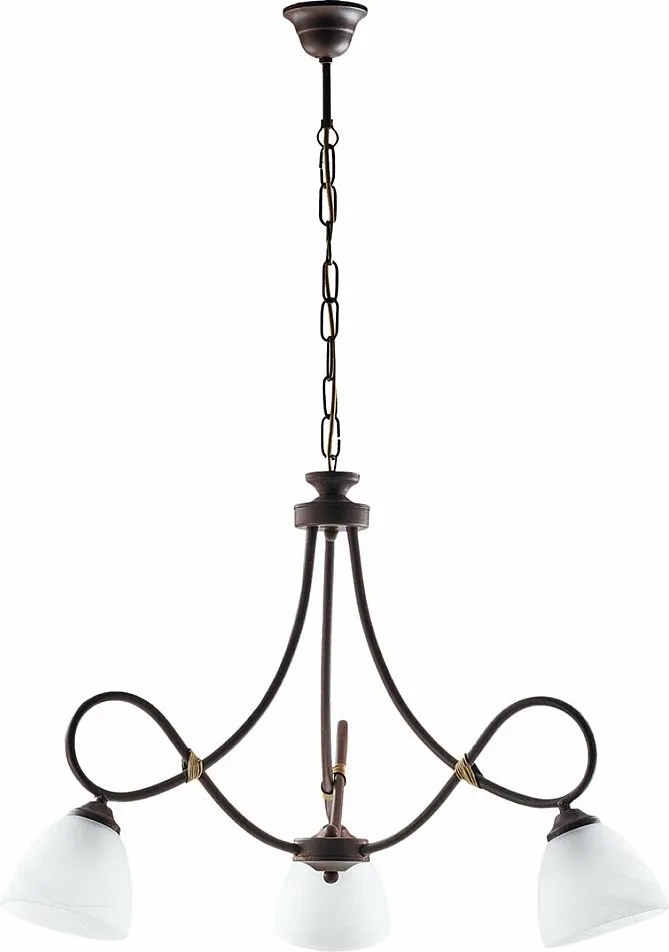 Dallas - żyrandol z czarnego lakierowanego żelaza, dekor imitujący rdzę, stare złoto, klosze z białego szkła alabastrowego Ø13 cm, 3 światła