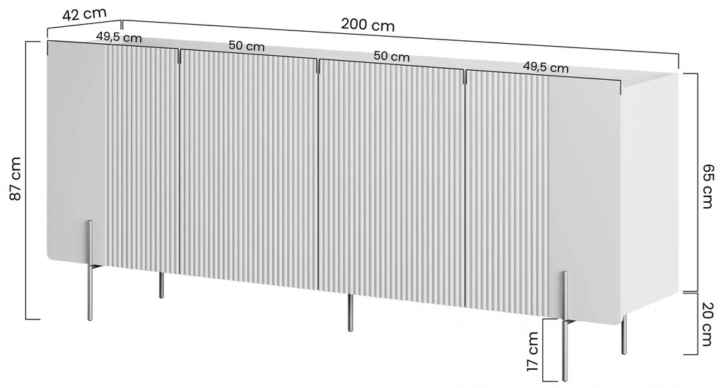 Komoda Malmi 200 cm czterodrzwiowa - kaszmir / crema bianca / czarne nóżki