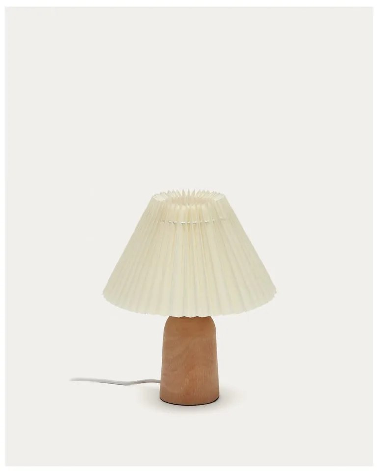Beżowa/w naturalnym kolorze lampa stołowa z litego drewna kauczukowego z tekstylnym kloszem (wysokość 33 cm) Benicarlo – Kave Home