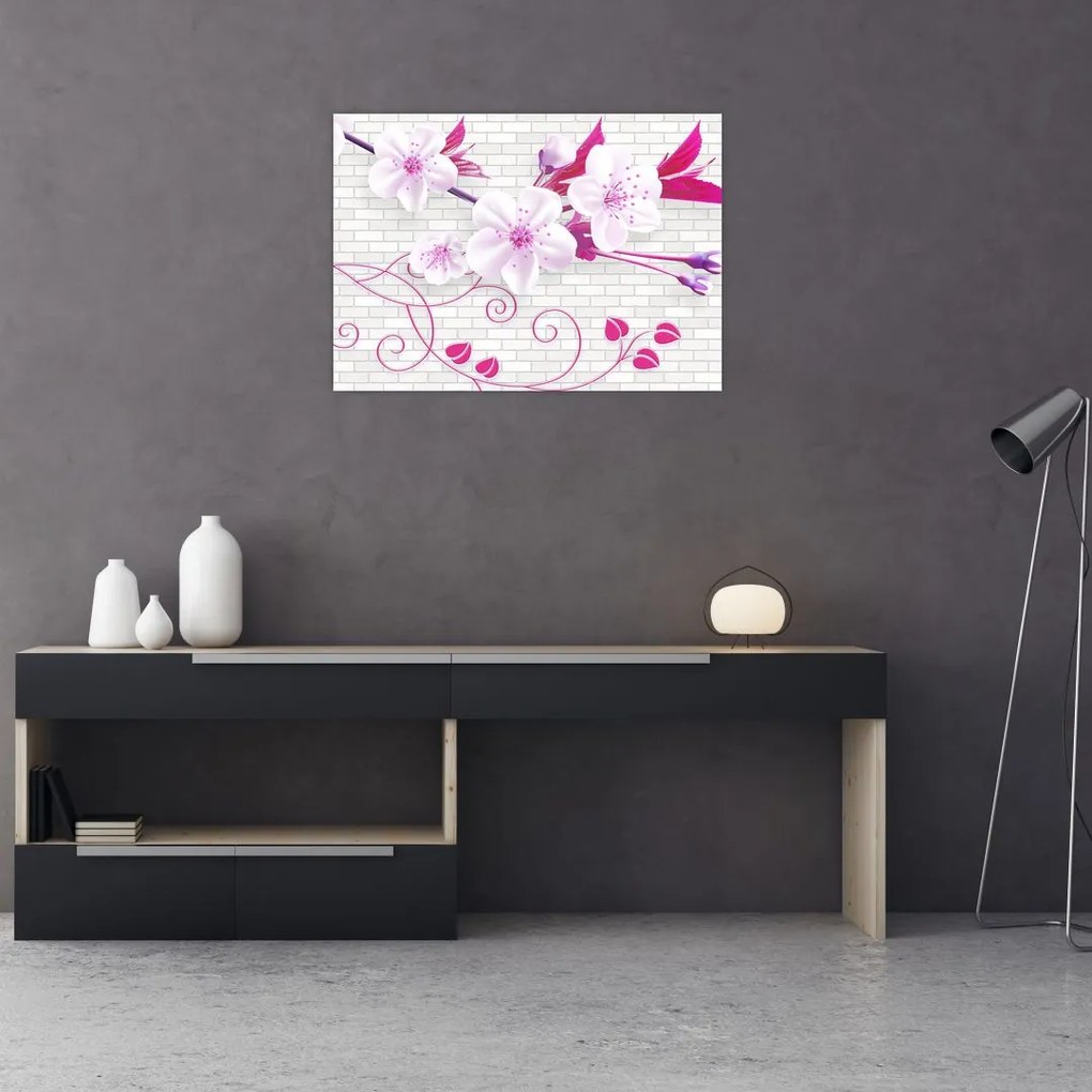 Obraz na szkle gałązki z kwiatami (70x50 cm)