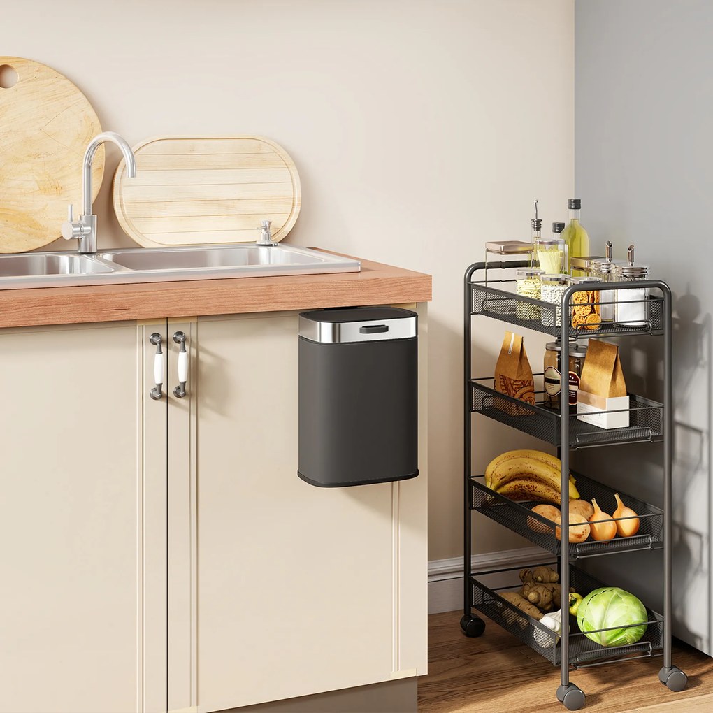 HOMCOM Kosz na śmieci, stal nierdzewna, kuchenny kosz z pokrywą pozostającą otwartą, wyjmowany wkład, 21,5x19,5x30 cm, czarny