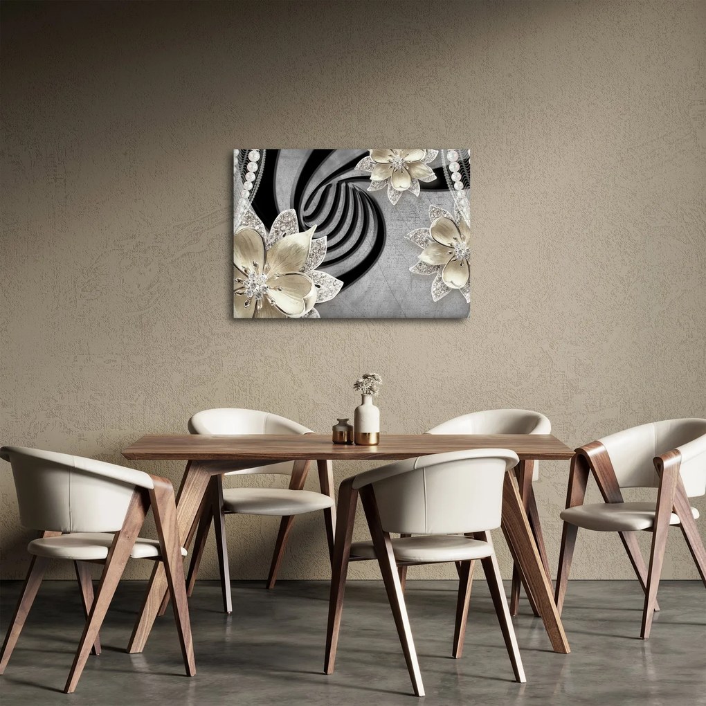Obraz - 3D złote kwiaty (70x50 cm)