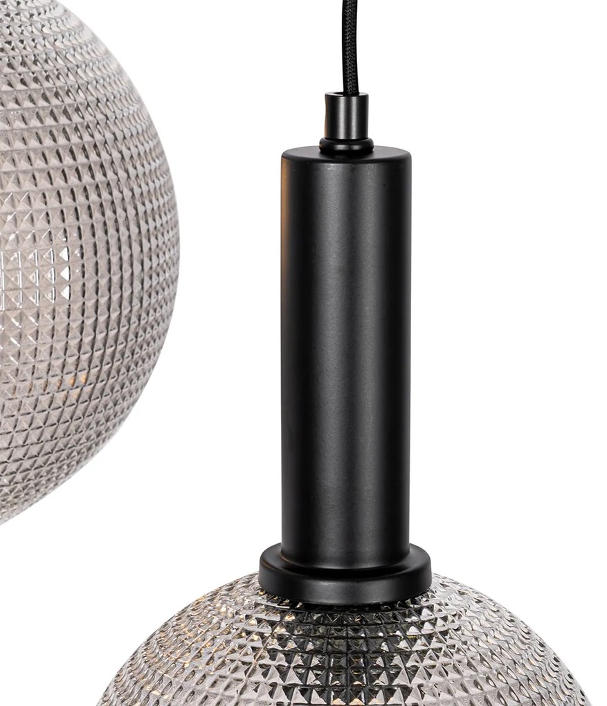 Designerska lampa wisząca czarna z dymionym szkłem 3-światłowa - ChicoDesignerski Oswietlenie wewnetrzne