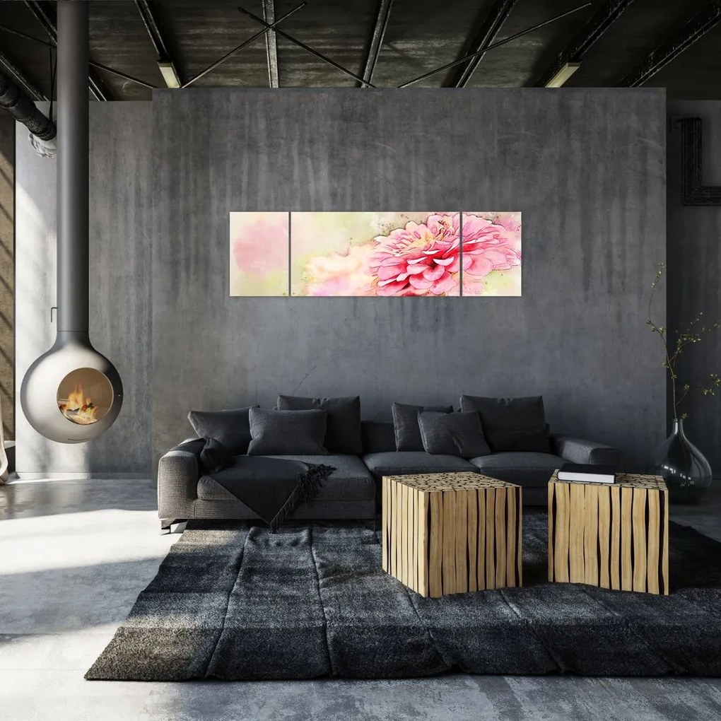 Obraz - Różowy kwiat, akwarela (170x50 cm)