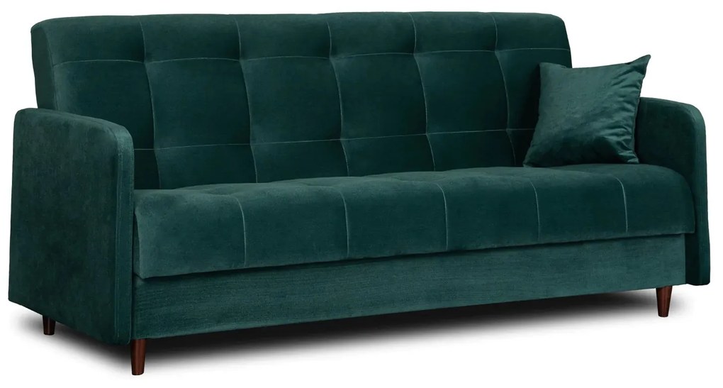 Sofa z Funkcją Spania TIVOLI Wersalka Rozkładana Dwuosobowa Zielona Welurowa Nowoczesna do Salonu