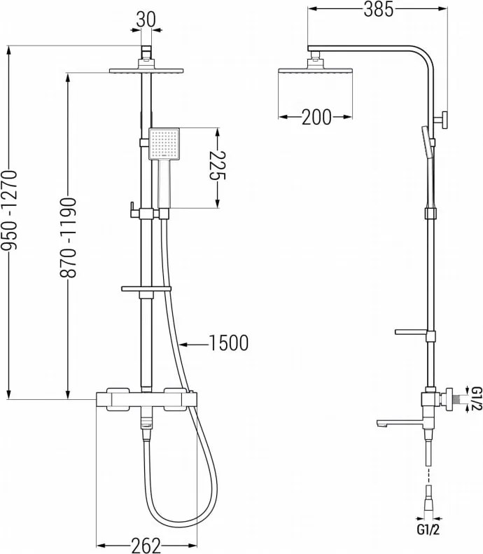 Mexen CQ45 zestaw wannowo-prysznicowy z deszczownicą i baterią termostatyczną, czarny - 779104595-70
