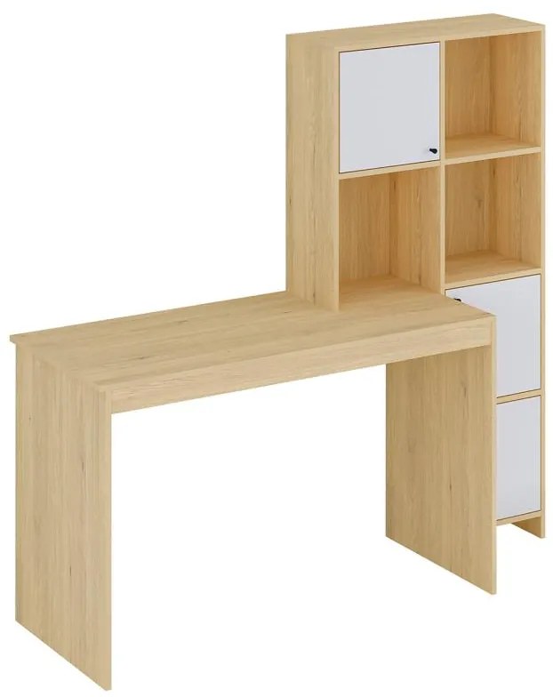 Biurko z 3 szafkami i 3 wnękami - Naturalny i biały - ALIOBINI