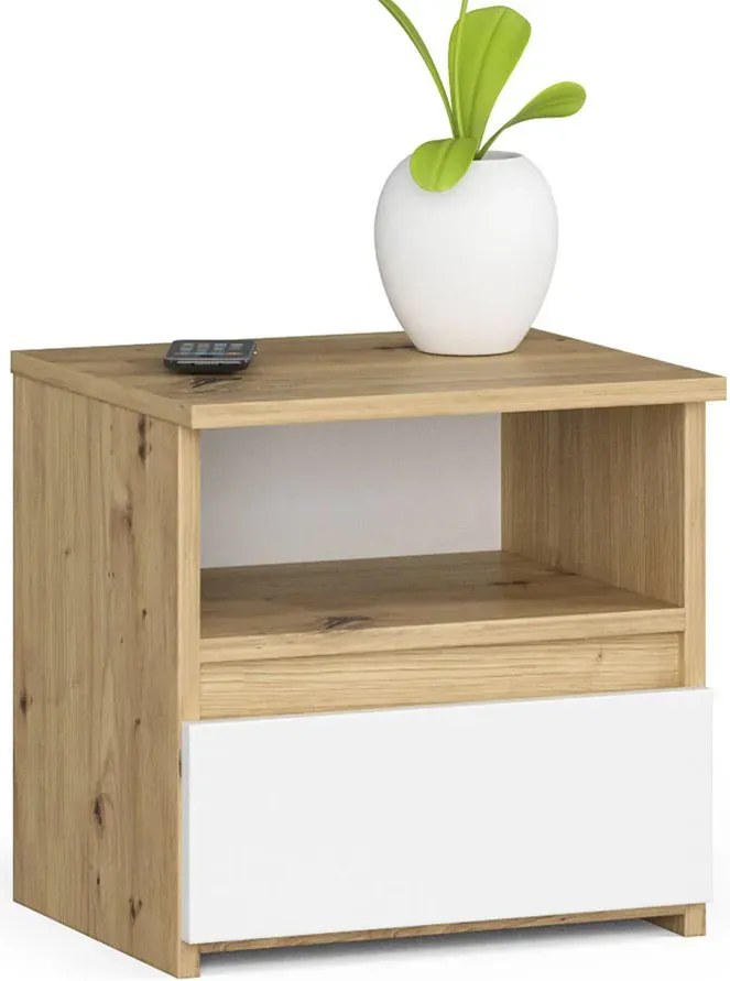 Szafka Nocna W Stylu Skandynawskim Dąb Artisan + Biały B6-E11