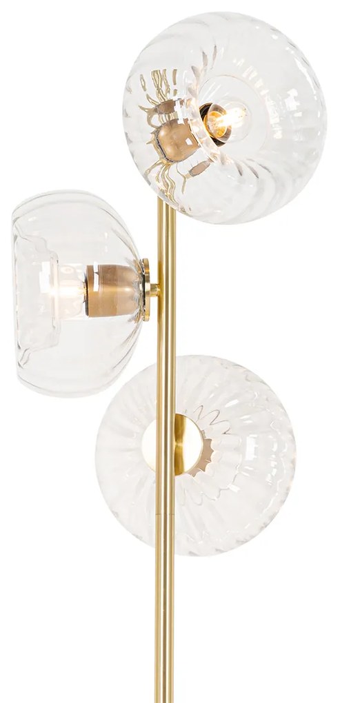 Lampa podłogowa art deco złota ze szkłem 3-światła - Ayesha ArtDeco Oswietlenie wewnetrzne