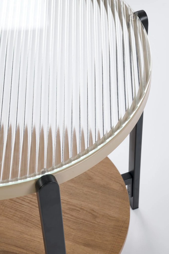 Okrągła mała ława z półką naturalny/szkło 53/55 cm KAMALA S