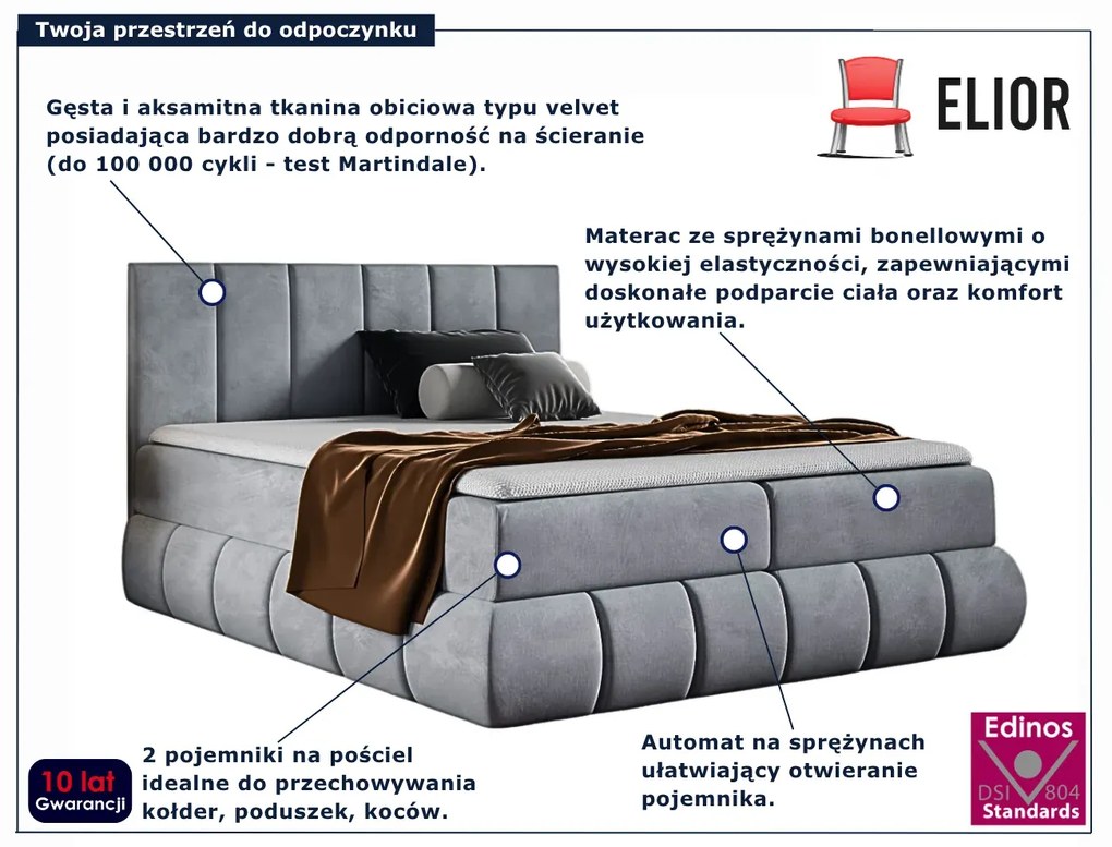 Szare łóżko kontynentalne z zagłókiem 5 rozmiarów N9-G78