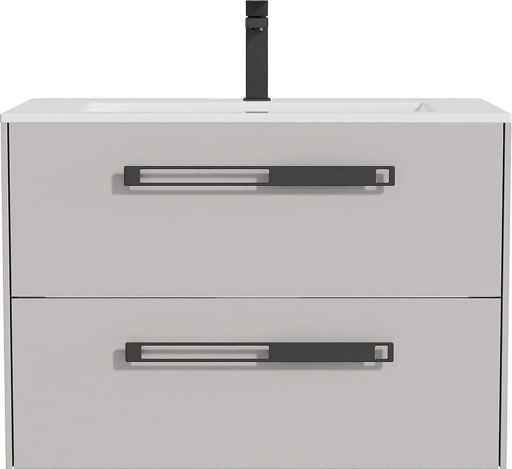 Podwieszana szafka pod umywalkę z umywalką wpuszczaną i baterią - Szary - 80 cm - FELNA
