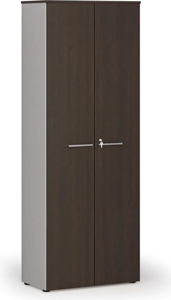Szafa biurowa z drzwiami PRIMO GRAY, 800 x 420 x 2128 mm, szary/wenge