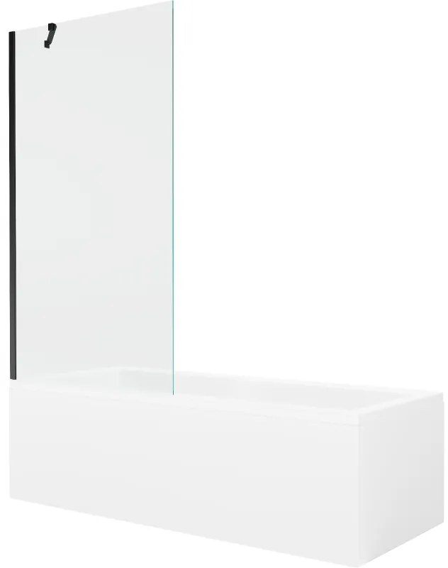 Mexen Cubik wanna prostokątna 170 x 70 cm z obudową i parawanem 1-skrzydłowym 90 cm, transparent, czarny - 550317070X9509000070
