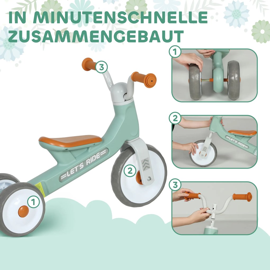 AIYAPLAY Rowerek biegowy dla maluchów, 3 ciche koła, 12–36 mies., do domu i na dwór, zielony