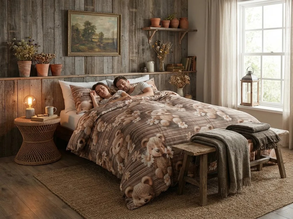 PrzytulneMieszkanie.pl PrzytulneMieszkanie.pl Pościel z mikrofibry SPRING BEAR brązowa Rozmiar pościeli: 70 x 80 cm | 140 x 200 cm