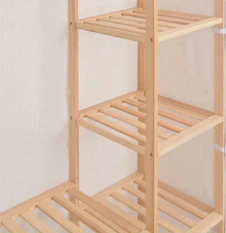 Materiałowa biała szafa z drewnianym stelażem W9-M26