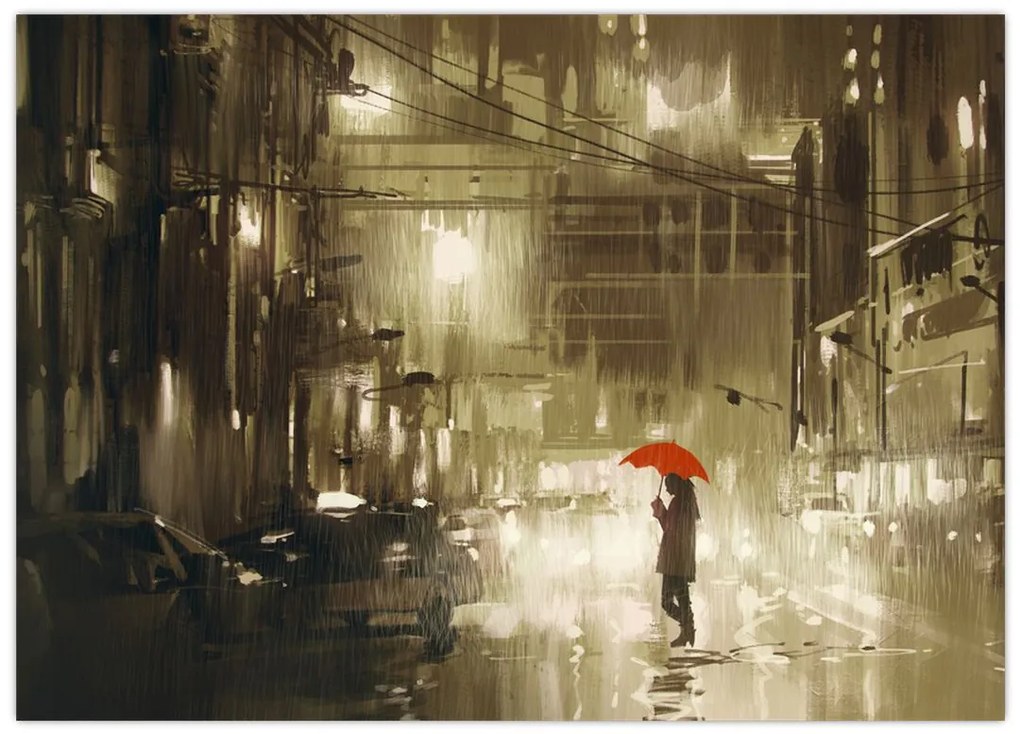 Obraz na szkle - Kobieta w deszczową noc (70x50 cm)