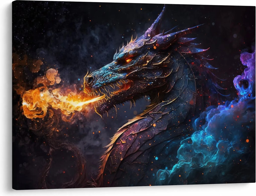 Obraz - Smok plujący płomieniami (70x50 cm)