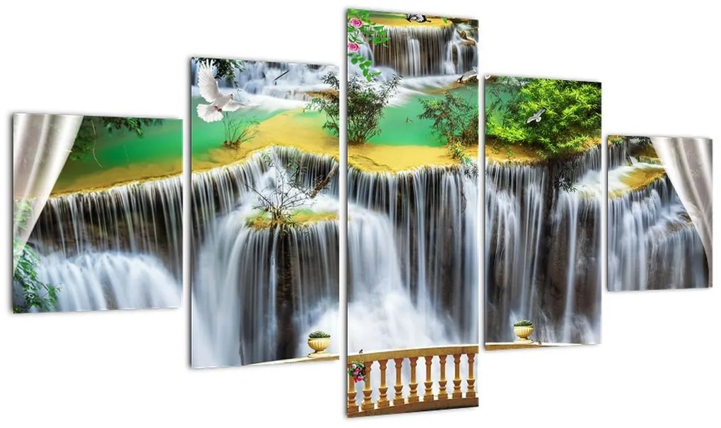 Obraz - Widok magicznych wodospadów (125x70 cm)