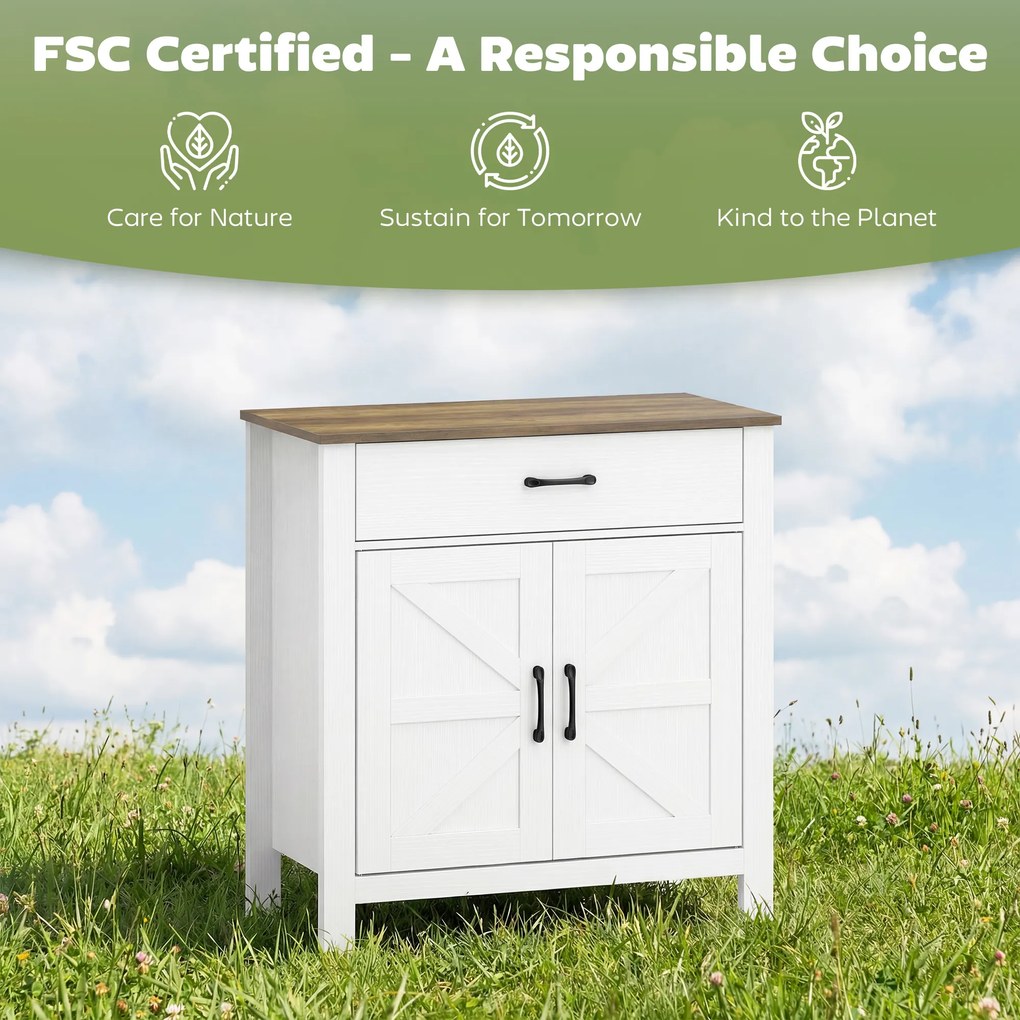 HOMCOM Komoda bufet w stylu wiejskim, szafka kuchenna z przesuwnymi drzwiami i regulowaną półką, biała | Aosom PL