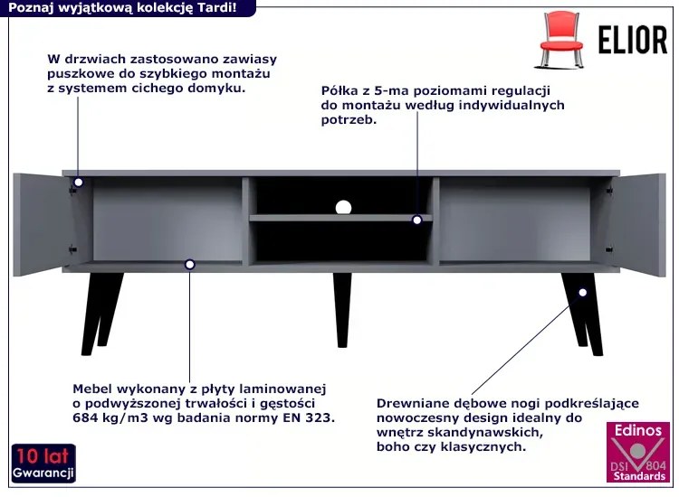 Szara szafka RTV na nóżkach Fortuna 5X