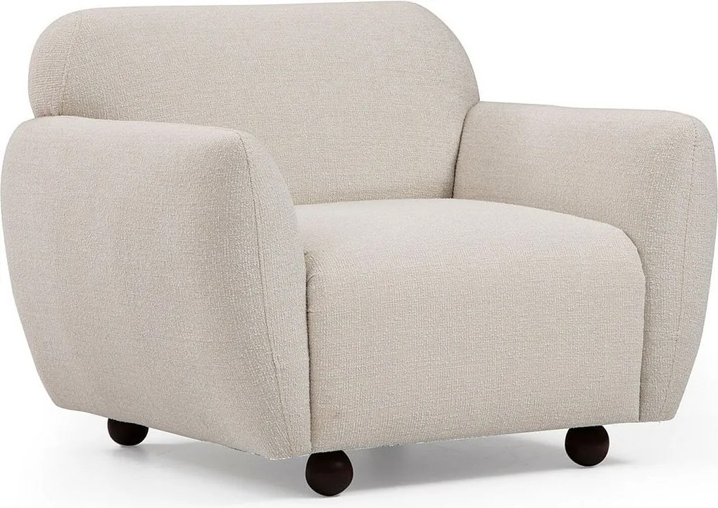 Elegancki kremowy fotel, rama z drewna bukowego i płyty wiórowej, 90 x 86 x 86 cm | 100% poliester, 2 poduszki w zestawie | Idealny do wystroju wnętrz