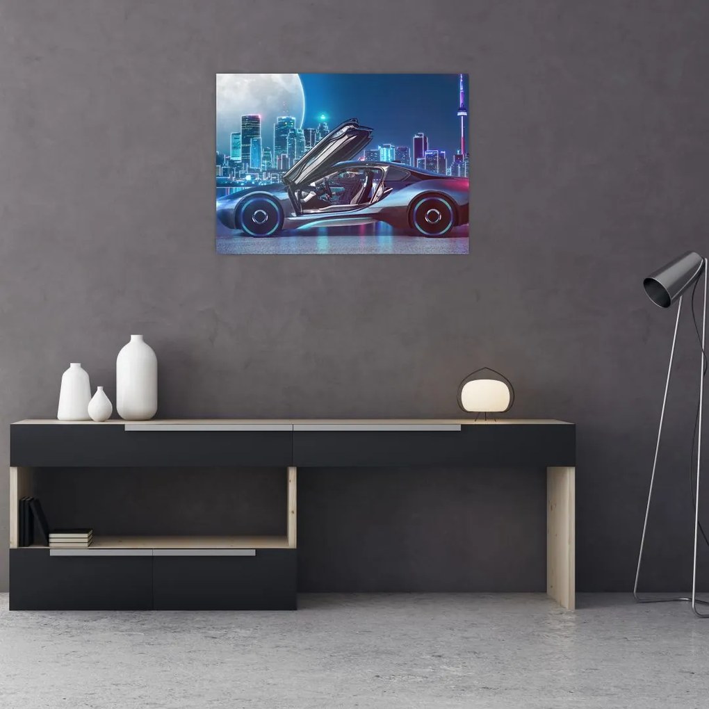 Obraz na szkle - samochód wyścigowy w nocy (70x50 cm)