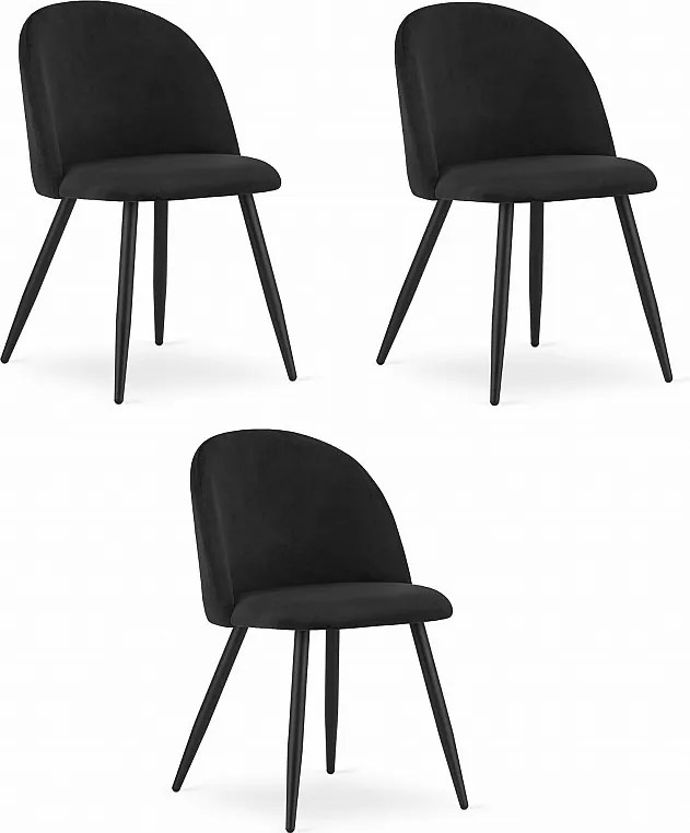 Krzesło Valora BELLO z metalowymi nogami w kolorze czarnego aksamitu, zestaw 3 szt.
