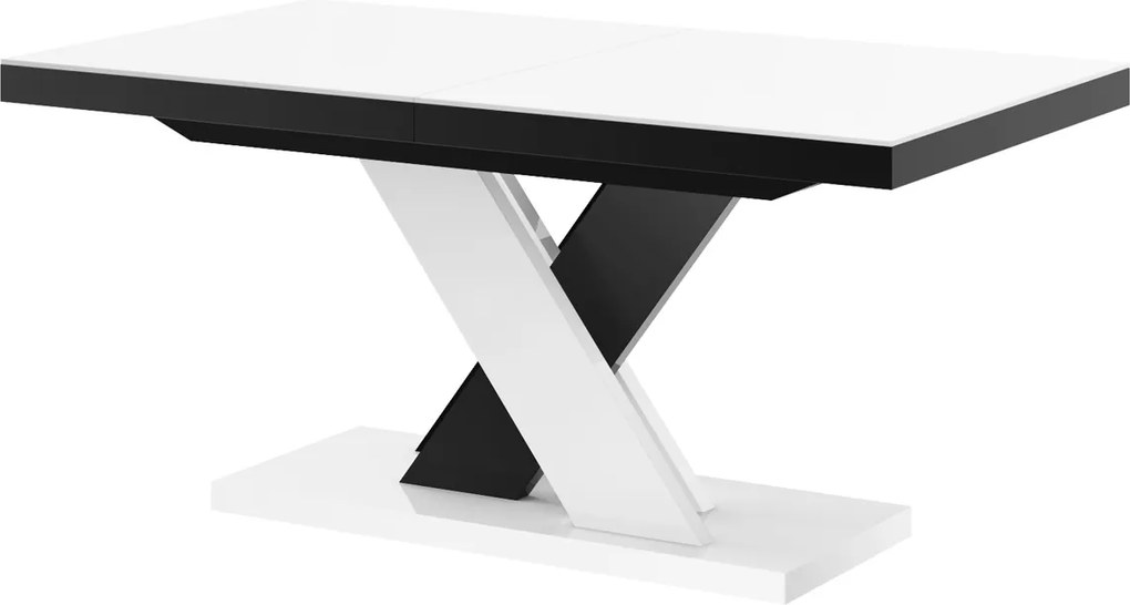 Nowoczesny stół w wysokim połysku Xenon LUX Hubertus z białym blatem na biało-czarnej nodze