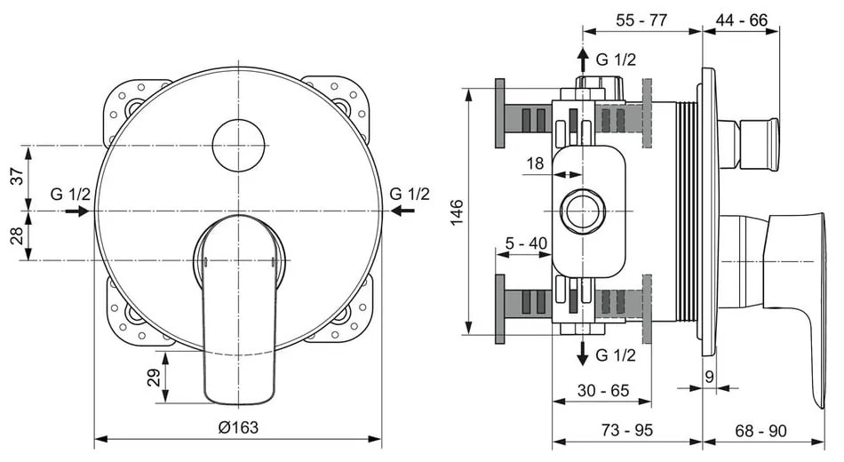 Podtynkowa bateria ścienna w kolorze złota Connect Air – Ideal Standard