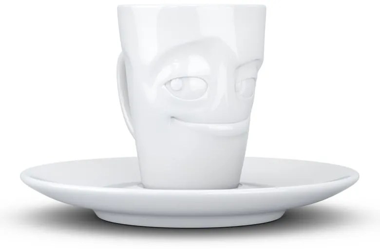 Biała uśmiechnięta porcelanowa filiżanka do espresso ze spodkiem 58products, 80 ml