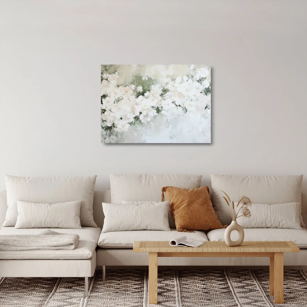 Obraz na szkle - Abstrakcja białych kwiatów (70x50 cm)