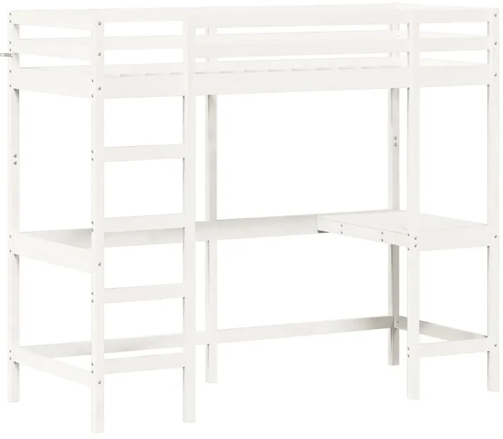 Klasyczne białe łóżko sosnowe z biurkiem na atresoli 90x200 H7-N08