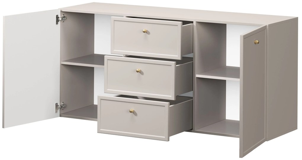 Komoda wisząca Lorini 150 cm z szufladami - kaszmir / złote uchwyty