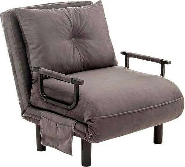 Fotel-łóżko 1-osobowy – 75 cm x 50 cm x 75 cm – Szary – Metal i poliester