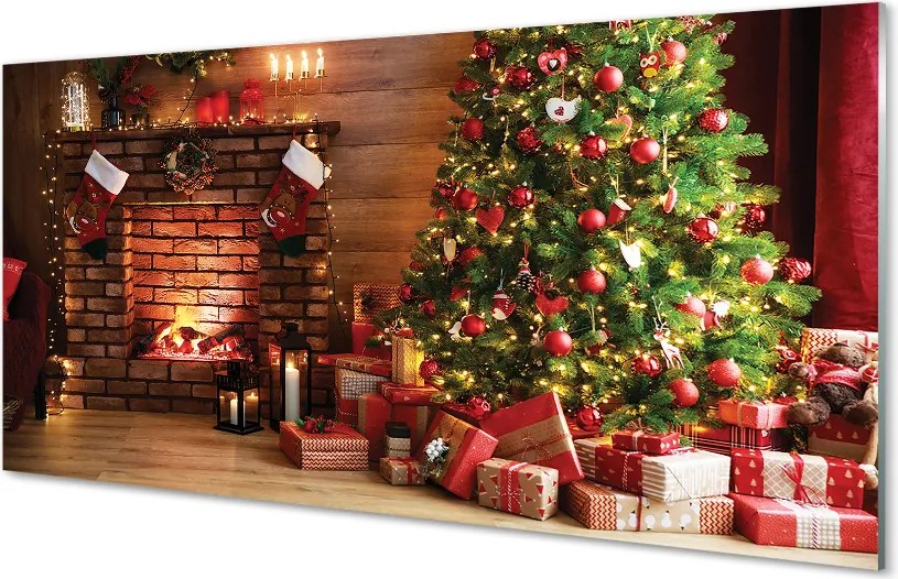 Panel szklany do Kuchni Wieczór przy Kominku i Choince