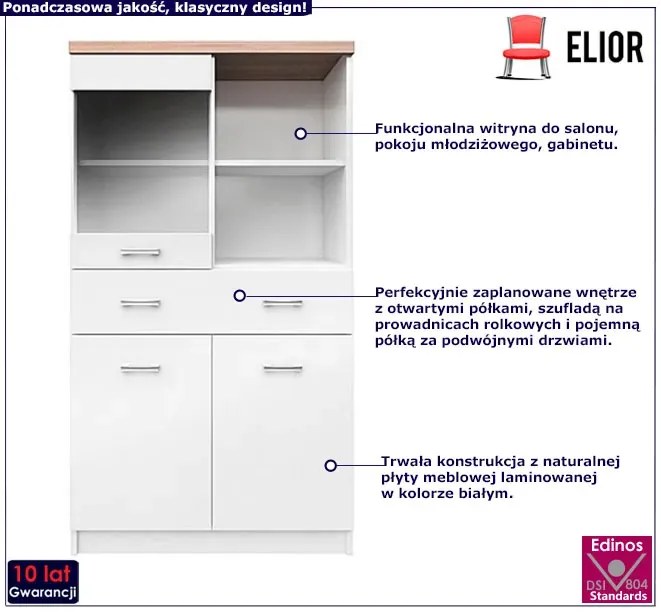 Biała Wysoka Komoda Z Witryną W2-P41