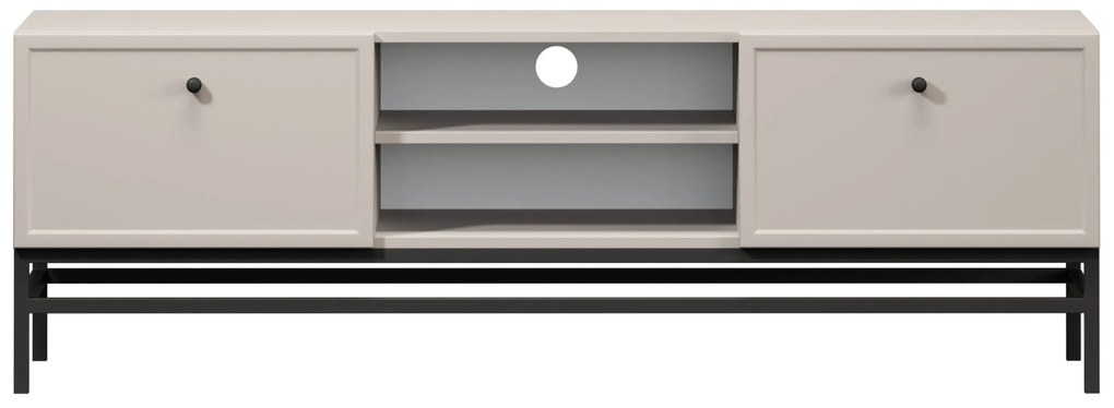 Szafka RTV Lorini 150 cm z szufladami - kaszmir / czarne uchwyty / stelaż